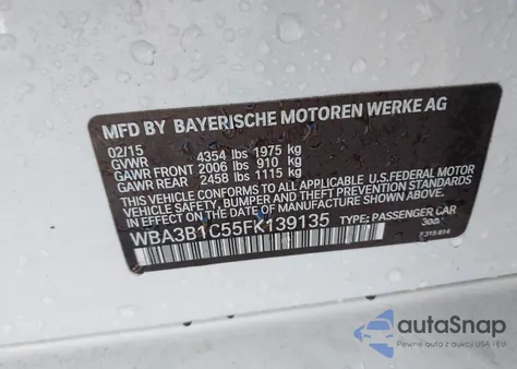 2015 BMW 320I из США, поврежденный, VIN WBA3B1C55FK139135